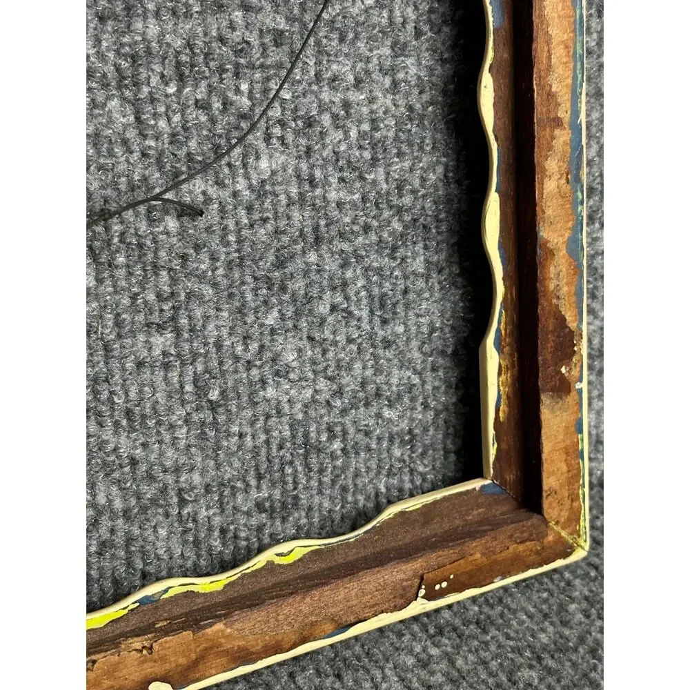 Vintage ornate wooden picture frame 9x12 butter yellow cottagecore scallop braid
